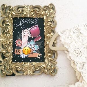 vintage | “fancy as f*%!” tea time pinky out painting ornate gold frame